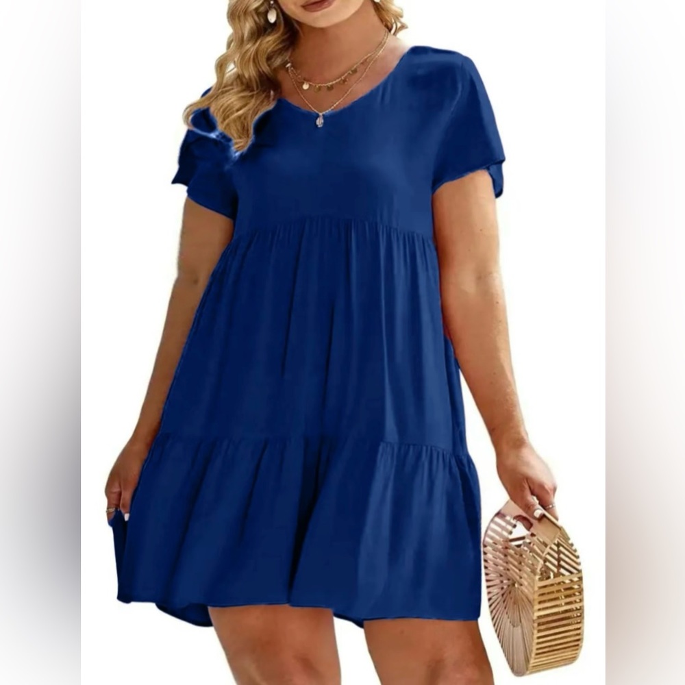 V Neck Short Sleeve Dress 3XL